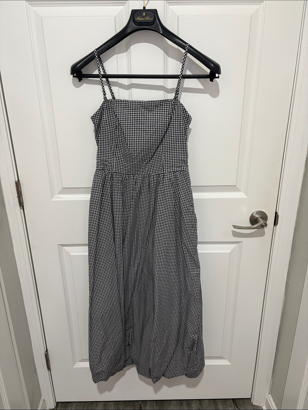 GAP Navy Blue & White Gingham Midi Dress with Bubble Hem